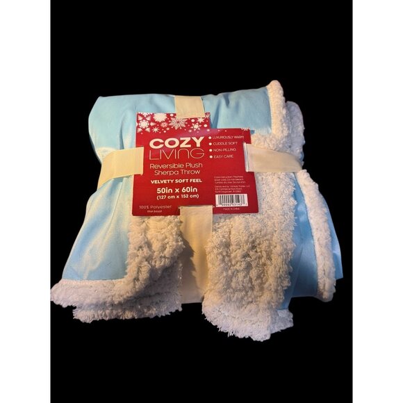 Cozy Living Reversible Plush Sherpa Throw Blanket 50" x 60" 100% Polyester Velve - Picture 1 of 3